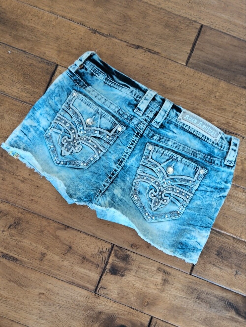 Rock Revival Light Blue Distressed Denim Cutoff Shorts - Picture 6 of 8